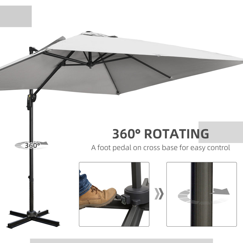 Outsunny 2.7 x 2.7 m Cantilever Parasol Garden Umbrella w/ Cross Base Grey