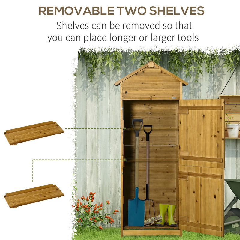 Outsunny Wood Garden Storage Shed Tool Cabinet w/ Roof, 191.5x79x49cm, Natural