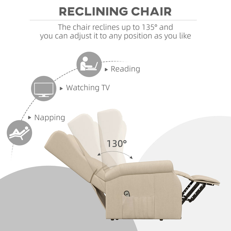 HOMCOM Power Lift Chair for the Elderly Fabric Recliner Armchair w/ Remote Beige