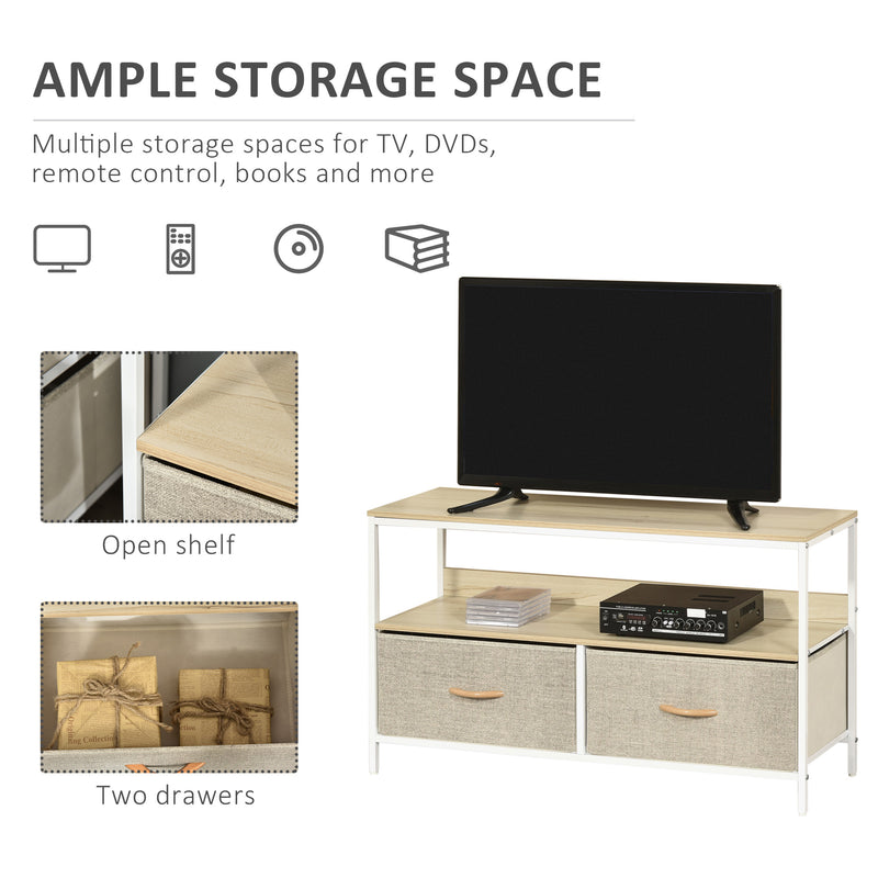 HOMCOM TV Cabinet, TV Console Unit with 2 Foldable Linen Drawers Maple Colour