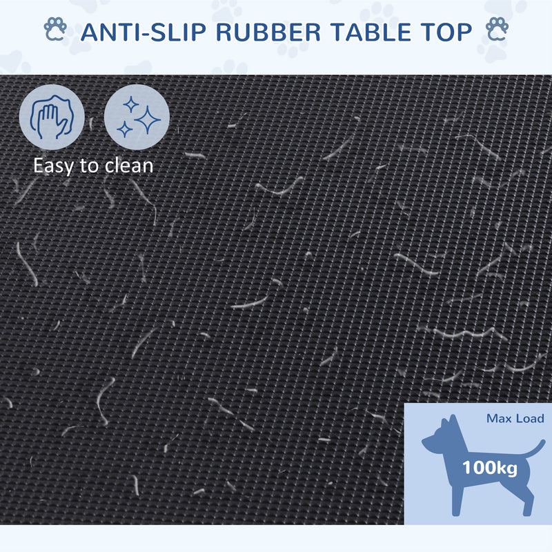 PawHut Metal Adjustable Dog Grooming Table Rubber Top 2 Safety Slings Mesh Black