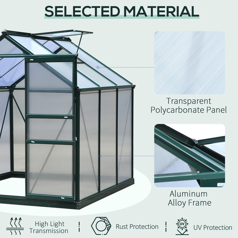 Outsunny 6x6ft Walk-In Polycarbonate Greenhouse Plant Grow Galvanized Aluminium