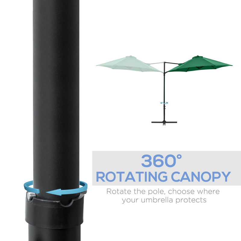 Outsunny 2.5M Offset Roma Patio Umbrella W/ 360° Rotation and Base, Green