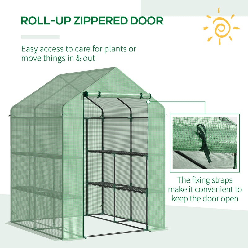 Outsunny Walk in Garden Greenhouse Outdoor Grow House w/ Shelves, 143x138x190cm