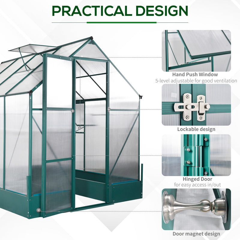 Outsunny Walk-in Greenhouse Garden Polycarbonate Aluminium w/ Smart Window 6x8ft