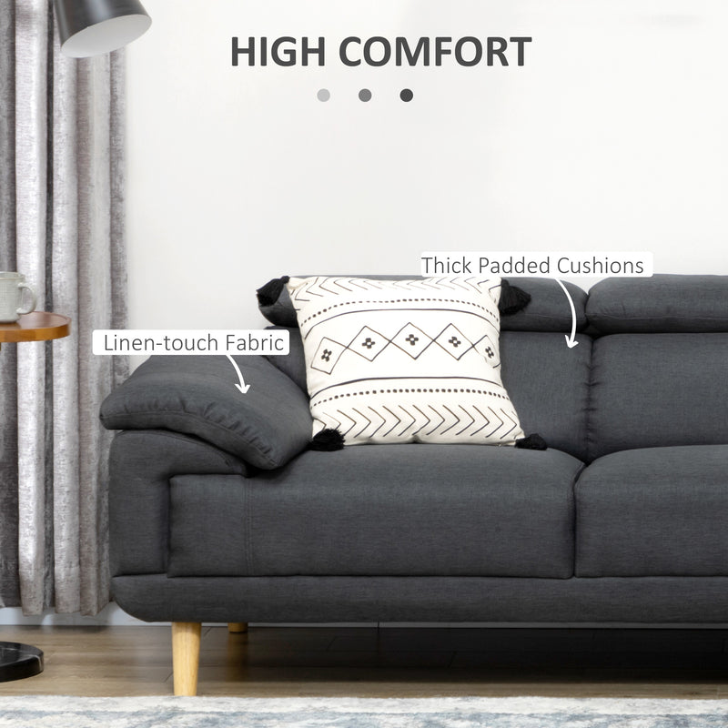 3 Seater L Shaped Sofa Settee Corner Sofas w/ Adjustable Headrest Dark Grey