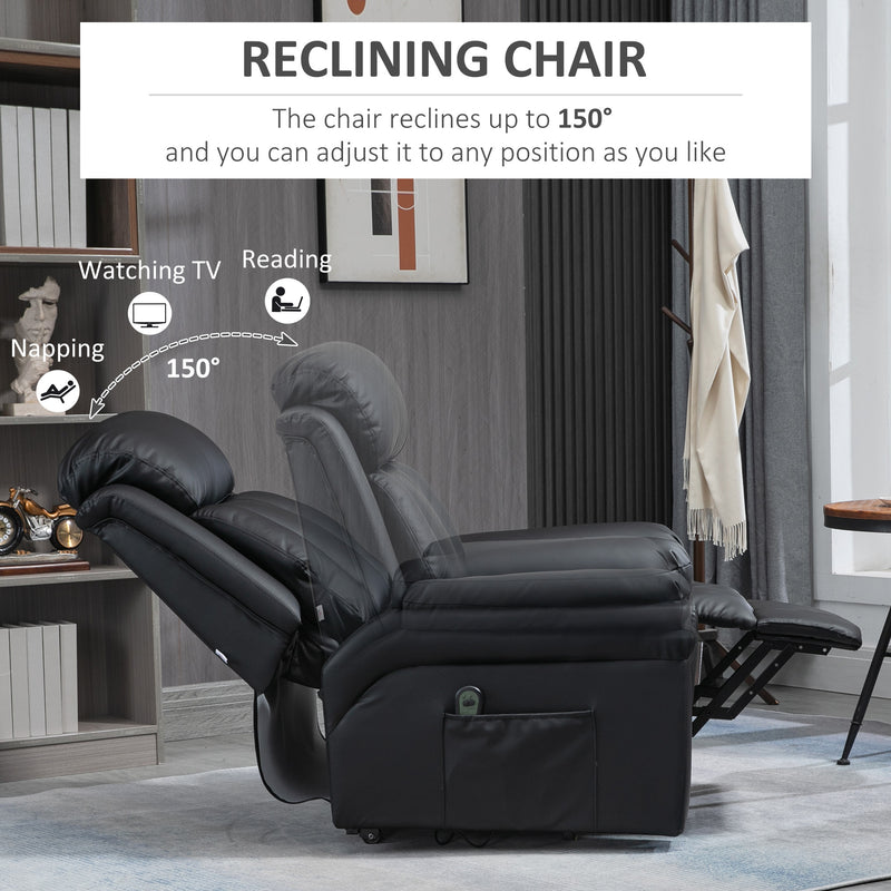 HOMCOM PU Leather Electric Recliner Mobility Lift&Rise Overstuffed Design Black