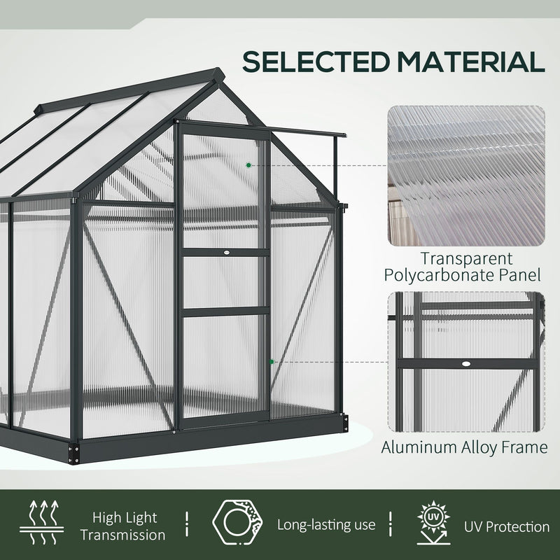 Outsunny 6x6ft Walk-In Polycarbonate Greenhouse Plant Grow Galvanized Aluminium