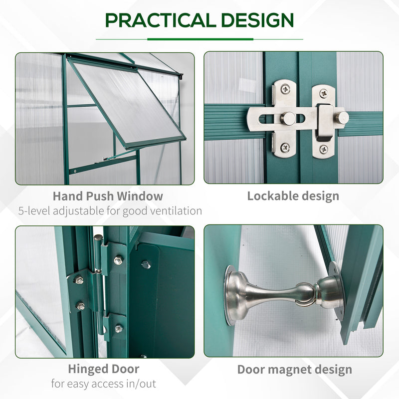 Outsunny Walk-in Greenhouse Garden Polycarbonate Aluminium w/ Smart Window 6x6ft