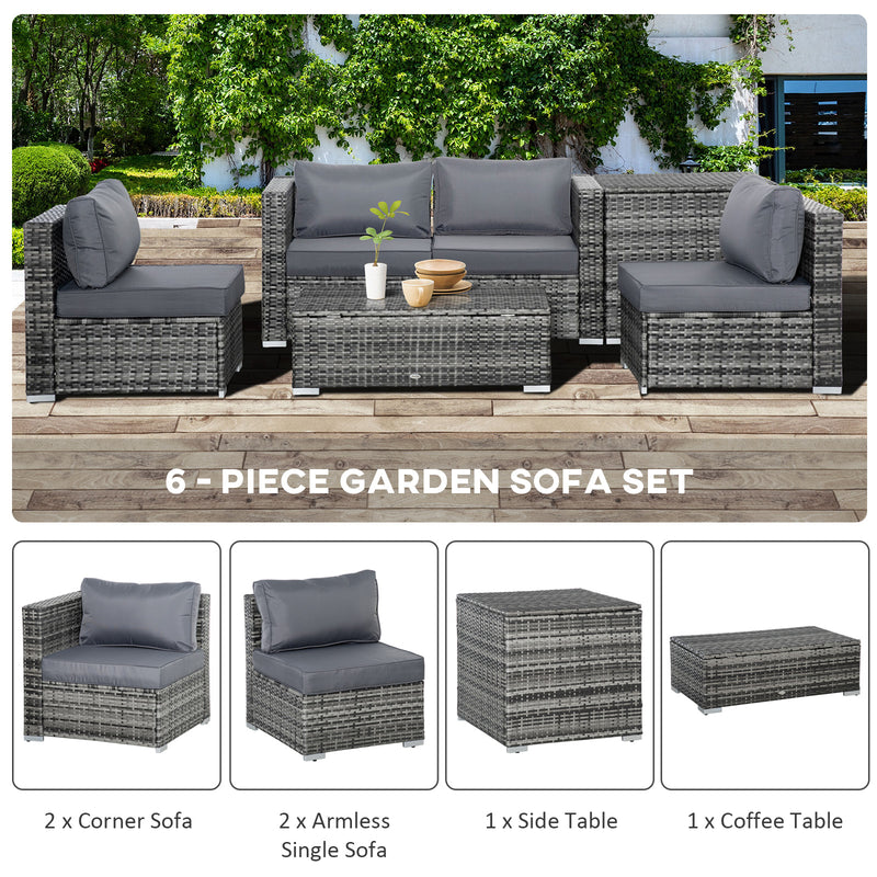 Outsunny 6Pcs Rattan Sofa Set Garden Sectional Garden Wicker Furniture Cushion