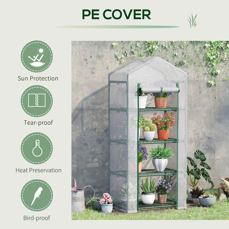 Outsunny Mini Greenhouse 4-Tier Portable Plant House Shed w/ PE Cover, White