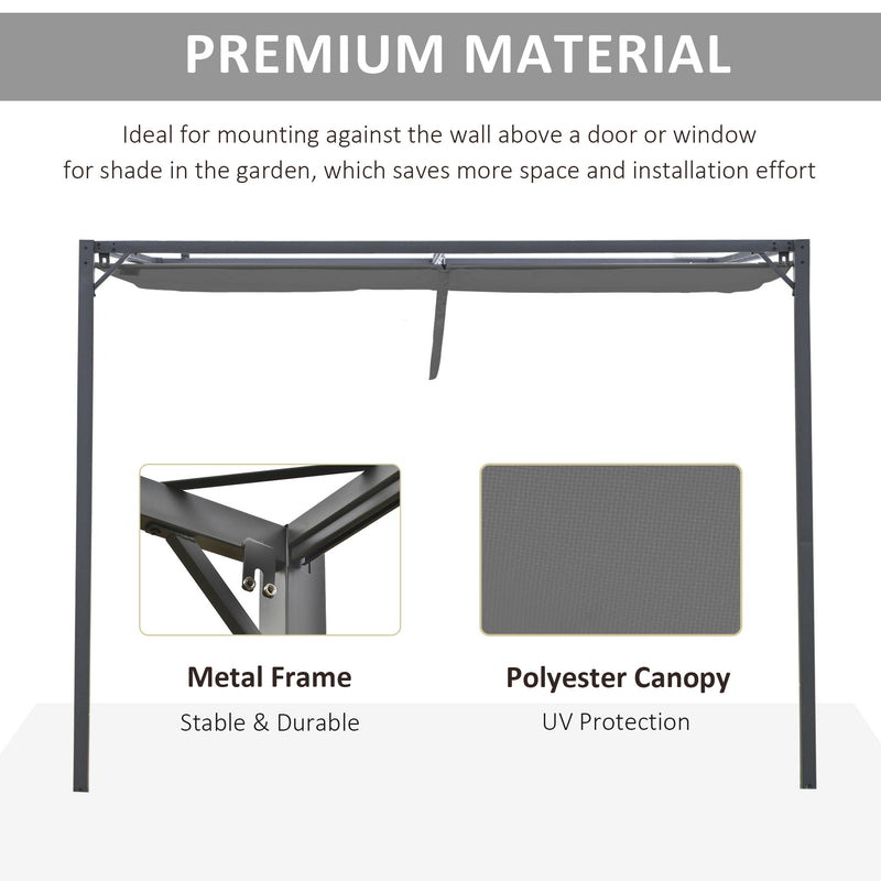 Outsunny 3 x 3(m) Outdoor Pergola Retractable Canopy Wall Mounted Gazebo Grey