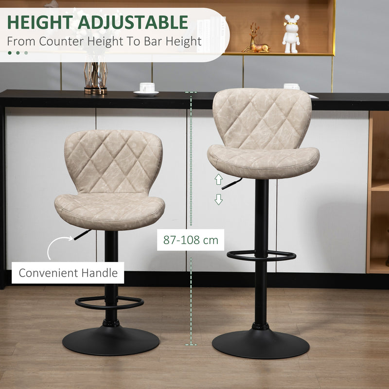 HOMCOM Adjustable Height Bar Stools Set of 2, Swivel Barstools Light Khaki