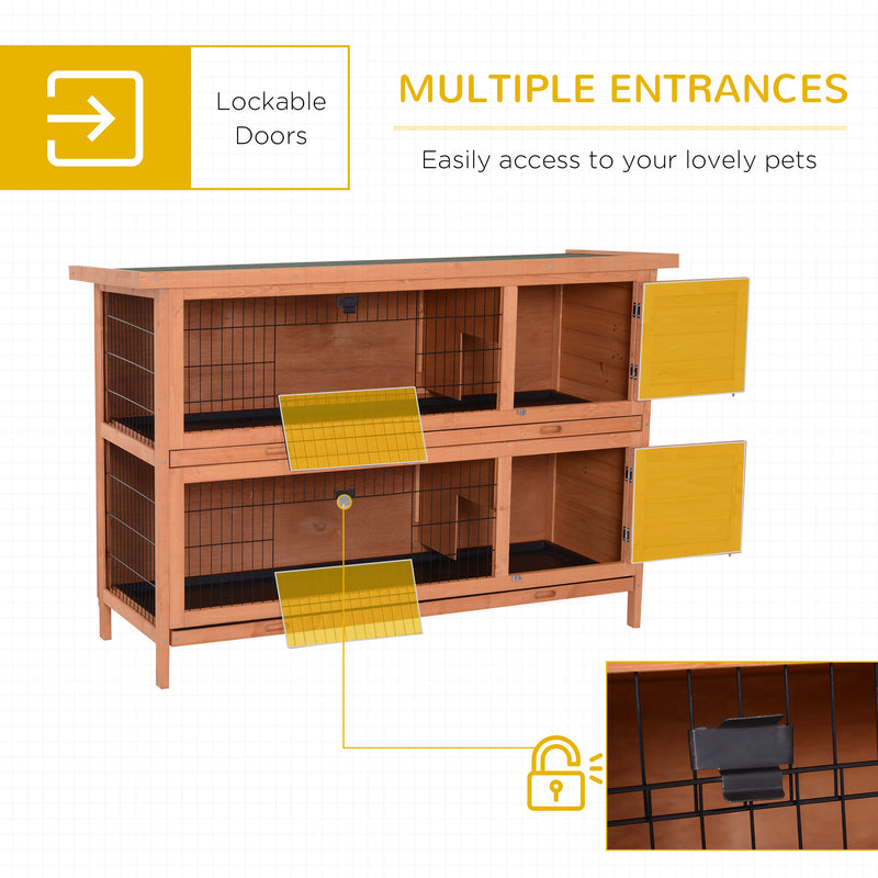 PawHut 54 Inch Large Rabbit Hutch Guinea Pig Hutches with Sliding Trays Outdoor