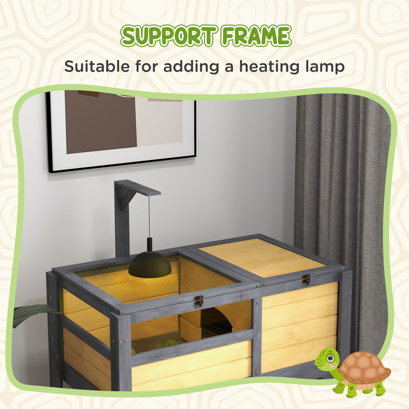 PawHut Wooden Tortoise House w/ Run, Shelter, Shelf, Lamp Holder