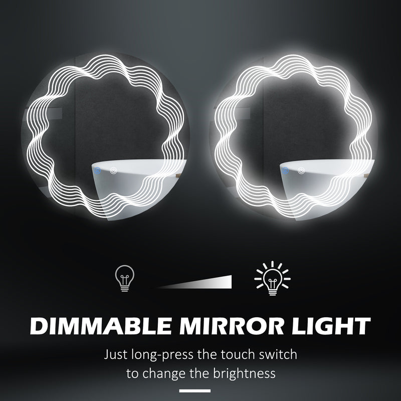 kleankin LED Dimming Lighted Bathroom Mirror with Smart Touch, Anti-Fog, 70cm