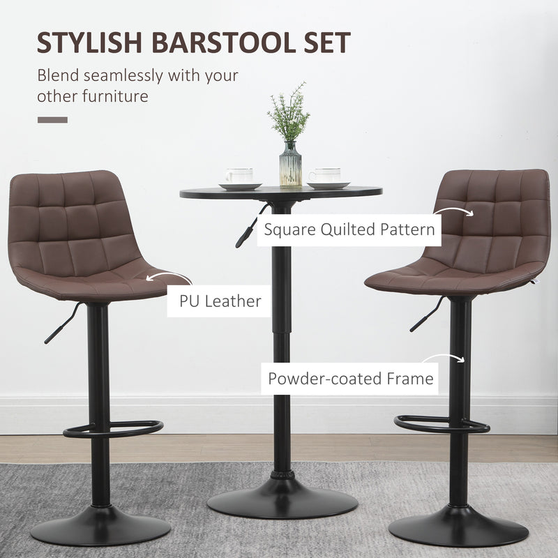 HOMCOM Bar Stools Set of 2 Adjustable Counter Barstools W/ Footrest Brown