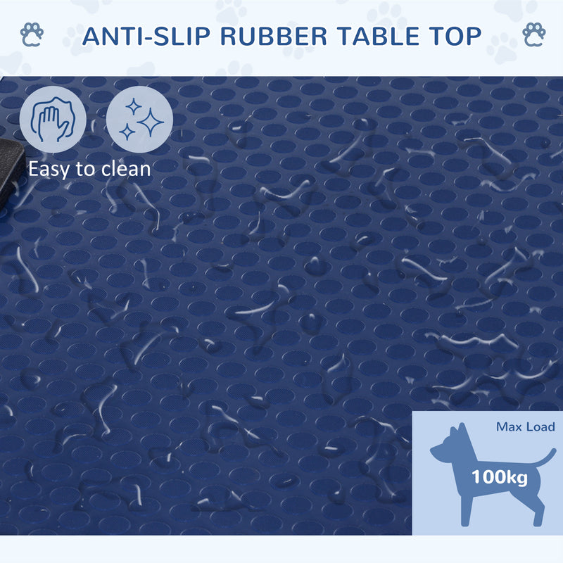 PawHut Metal Adjustable Dog Grooming Table Rubber Top 2 Safety Slings Mesh Blue