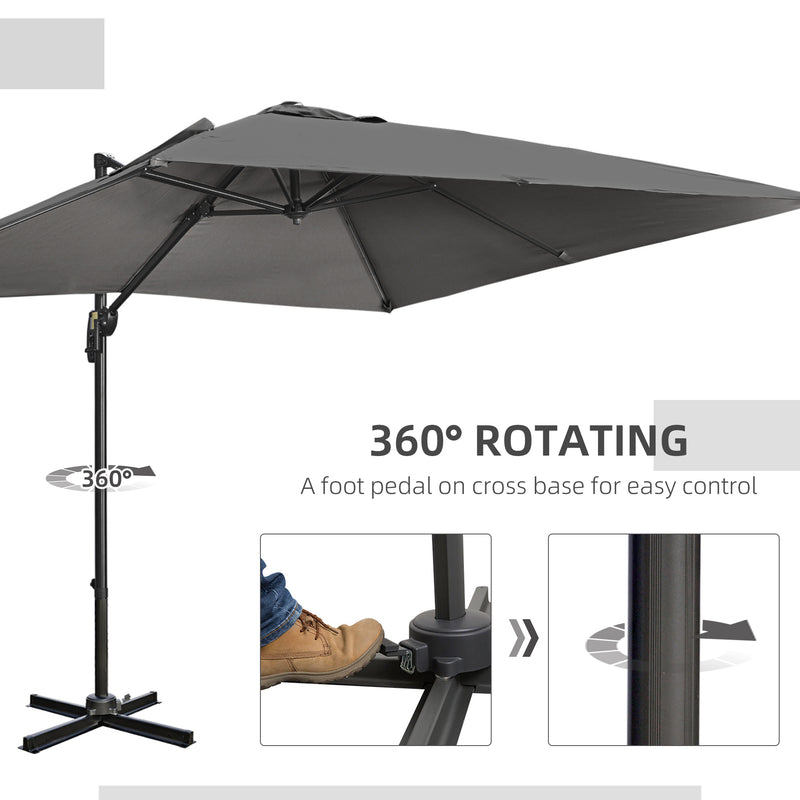 Outsunny 2.7 x 2.7 m Cantilever Parasol Garden Umbrella w/ Cross Base Dark Grey