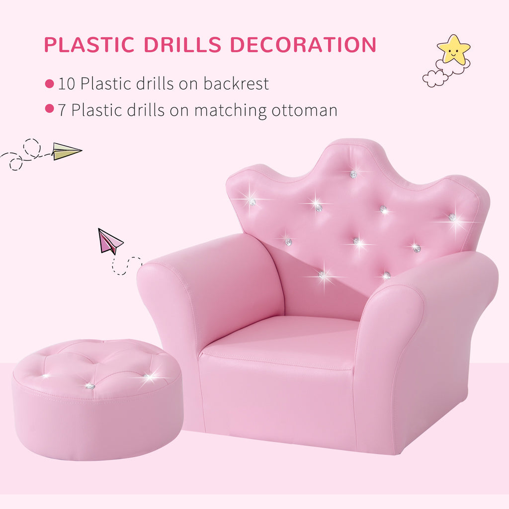 HOMCOM 2 PCS Kids Sofa and Ottoman Child Size Armchair for Girls Age 3