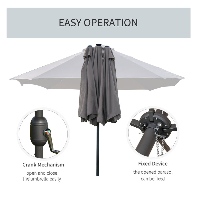 Outsunny 4.4m Double-Sided Sun Umbrella Patio Parasol Solar Lights Dark Grey