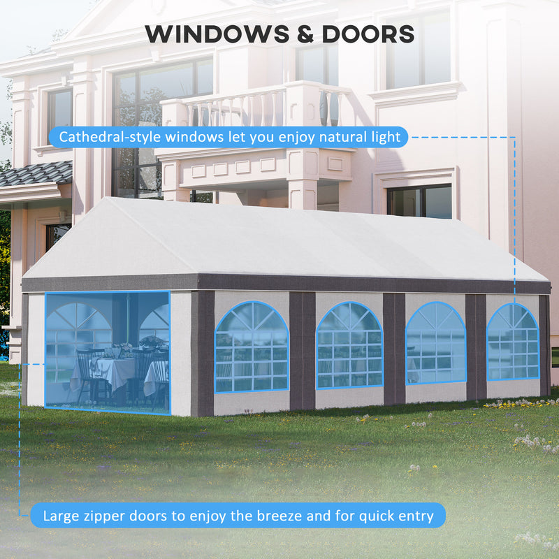 Outsunny 8 x 4m Party Tent, Marquee Gazebo with Sides, Windows and Double Doors