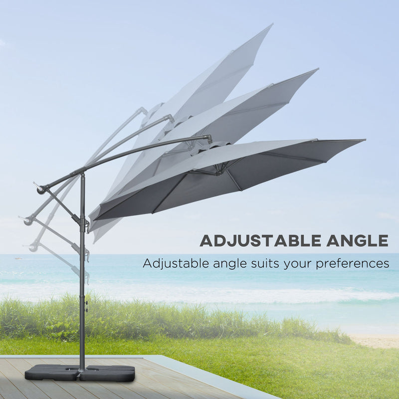 Outsunny 3(m) Banana Parasol Cantilever Umbrella Garden w/ Base Weights, Grey