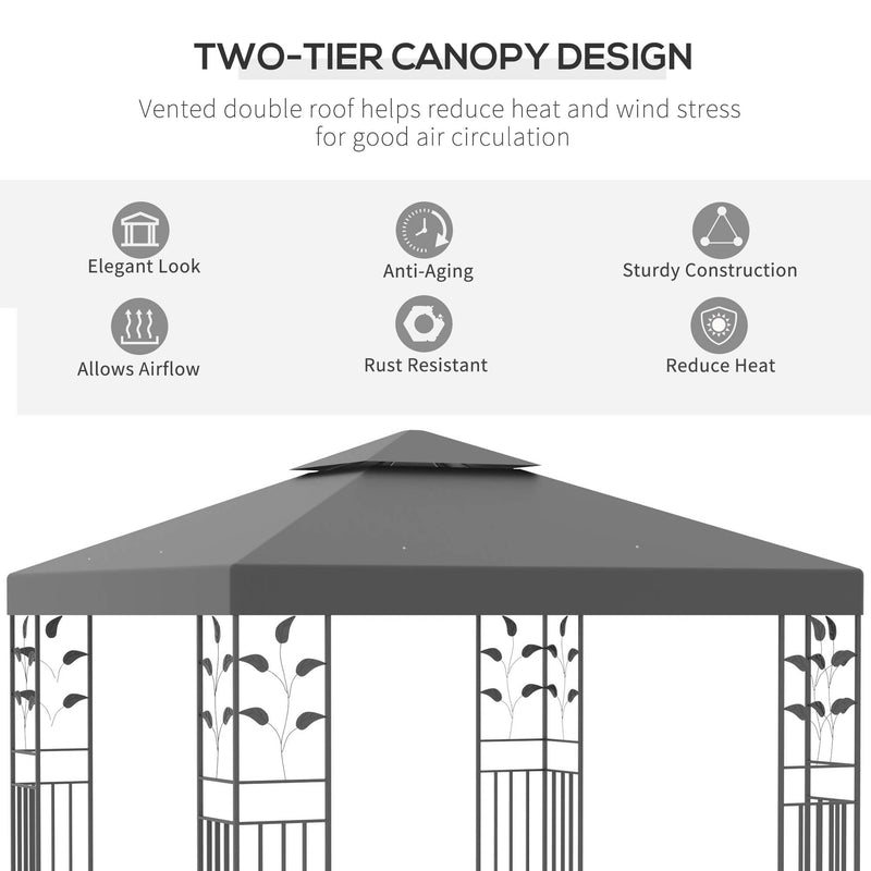 Outsunny 3m x 3m Outdoor Decorative Garden Gazebo Canopy Steel Frame - Grey