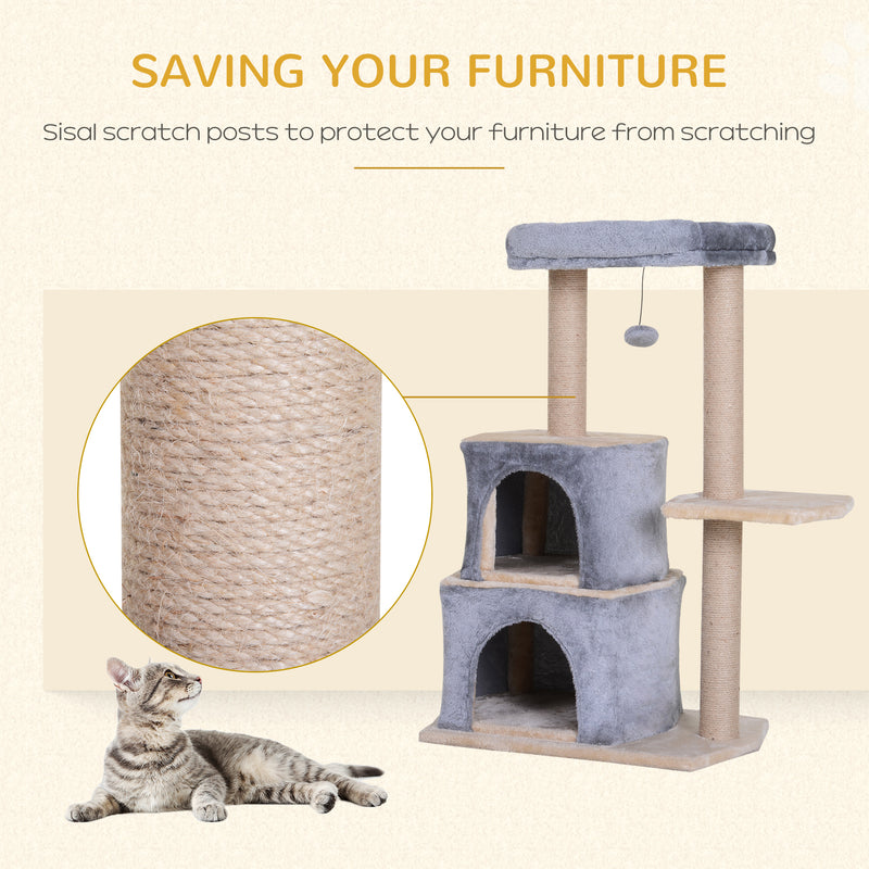 PawHut Multi-Level Cat Activity Tree w/ Sisal Scratching Post Hut House Perch