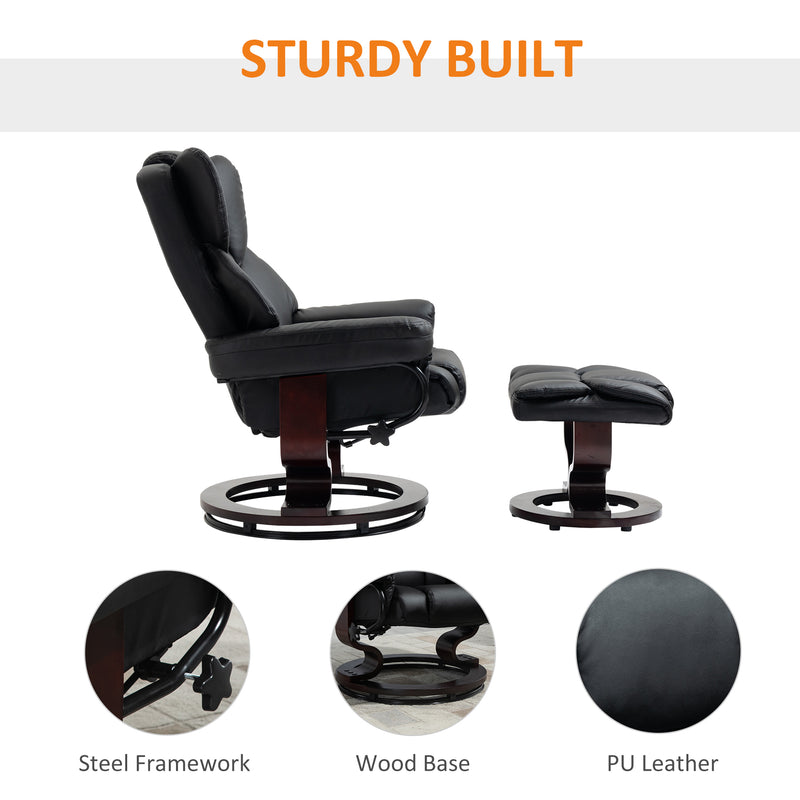 HOMCOM PU Leather Manual Reclining Armchair Footstool Set Padded Seat Black