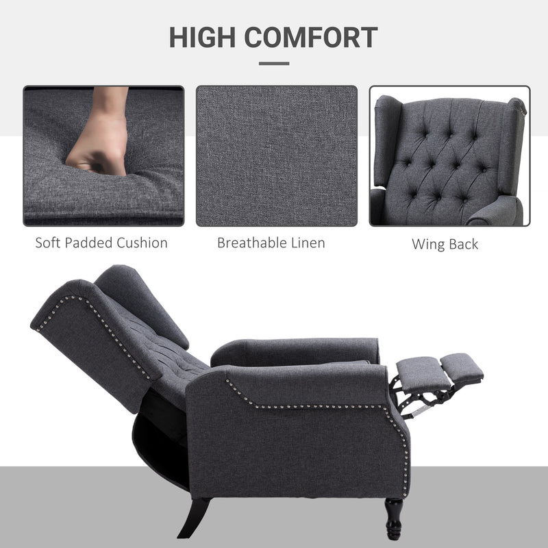 HOMCOM Manual Reclining Armchair Recliner with Retractable Footrest Dark Grey