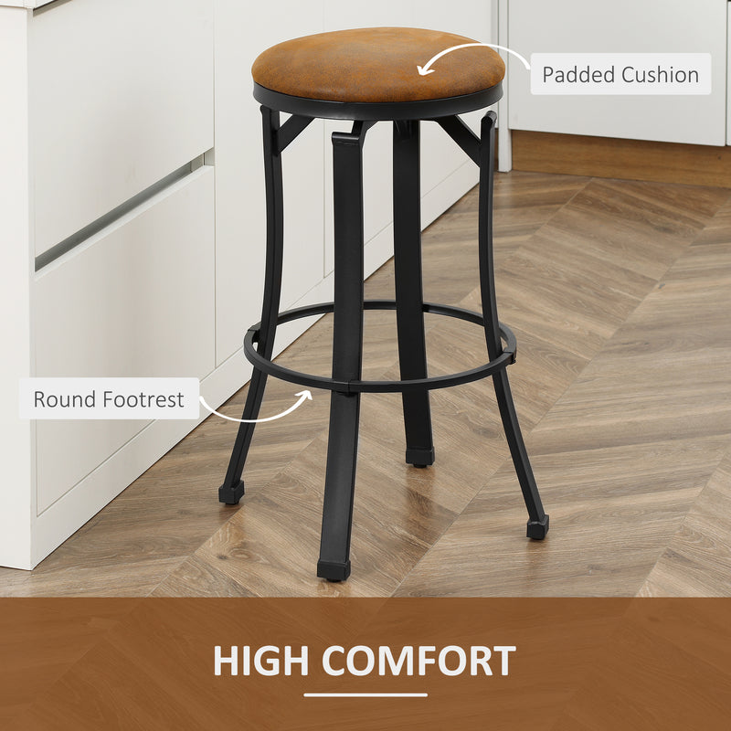 HOMCOM Bar Stools Set of 2 Microfiber Cloth Bar Chairs W/ Steel Legs Brown