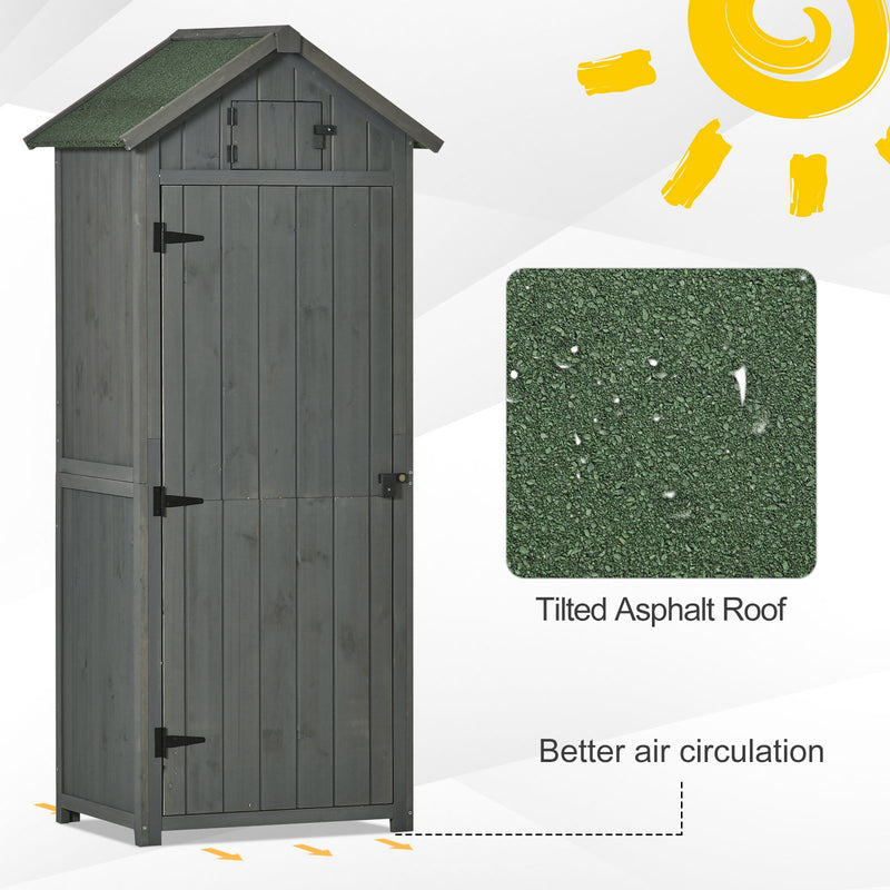 Outsunny Wooden Garden Storage Shed Tool Storage Box, 77 x 54 x 179 cm, Grey