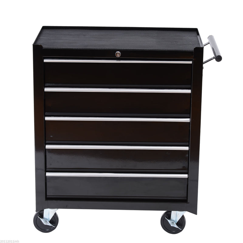 HOMCOM Steel 5-Drawer Tool Storage Cabinet Lockable Wheels Handle 2 Keys Garage