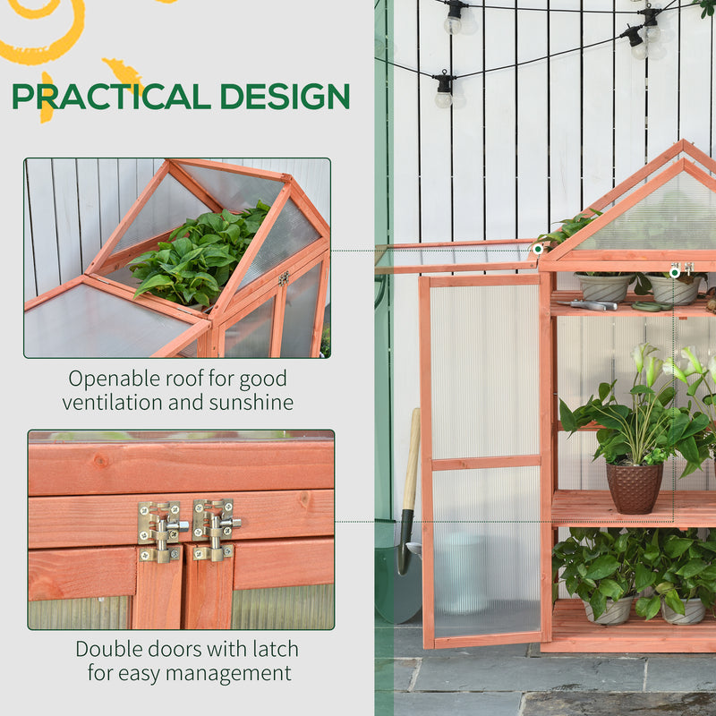 Outsunny 80x47x138cm Wood Cold Frame Greenhouse for Plants PC Board Orange