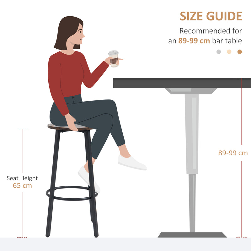 HOMCOM Bar Stools Set of 2 Counter Height Bar Stools for Dining Room Kitchen