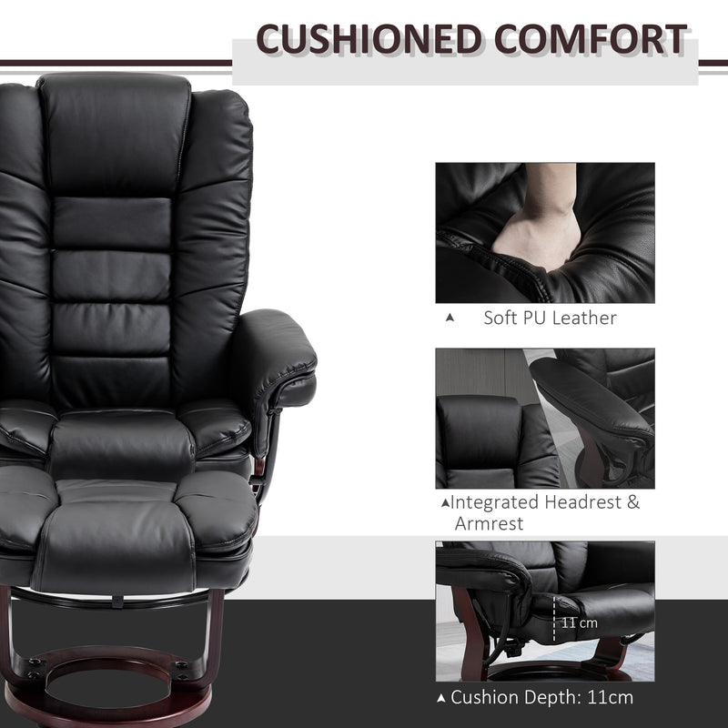 HOMCOM Swivel Manual Recliner and Footrest Set PU Leather Lounge Chair Black