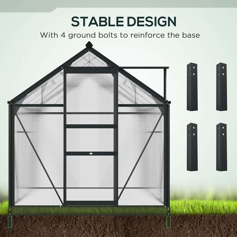 Outsunny 6x8ft Walk-In Polycarbonate Greenhouse Plant Grow Galvanized Aluminium