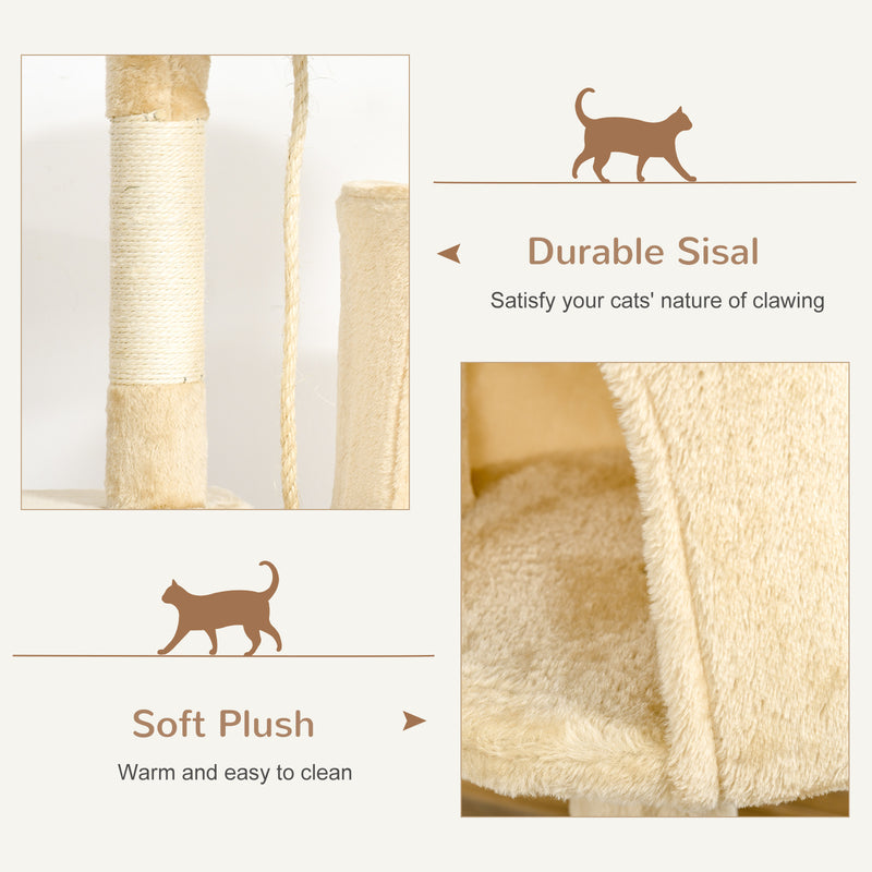 PawHut Cat Tree Activity Centre Scratching Post With Toys 4-tier Beige 114cm