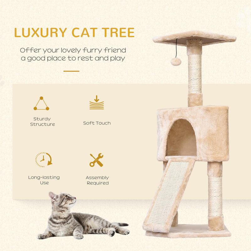 PawHut Corner Cat Tree Tower for Indoor Cats with Scratching Post, Condo, Beige