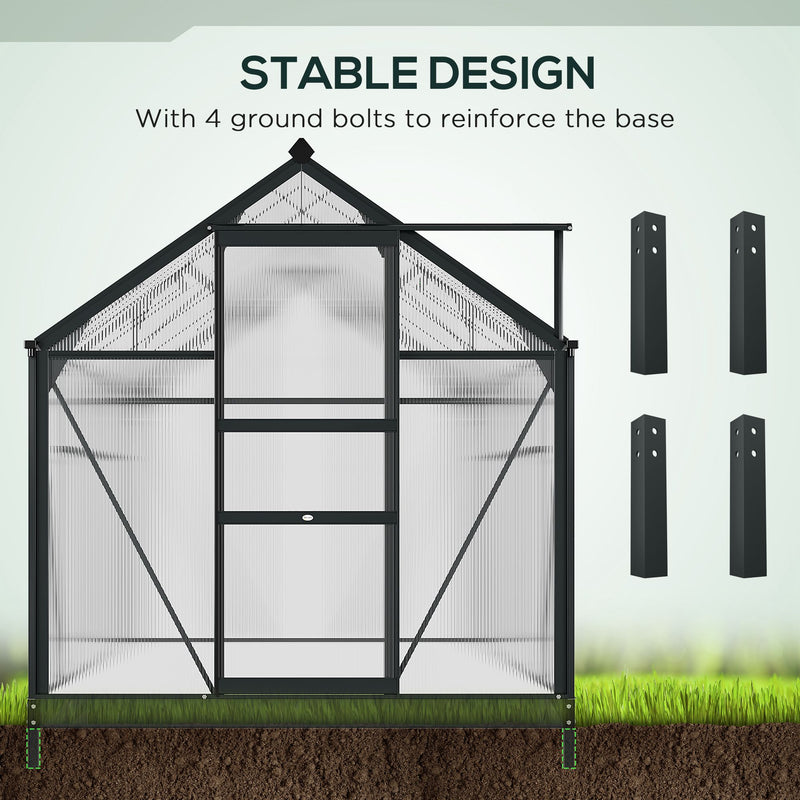 Outsunny 6x10ft Walk-In Polycarbonate Greenhouse Plant Grow Galvanized Aluminium