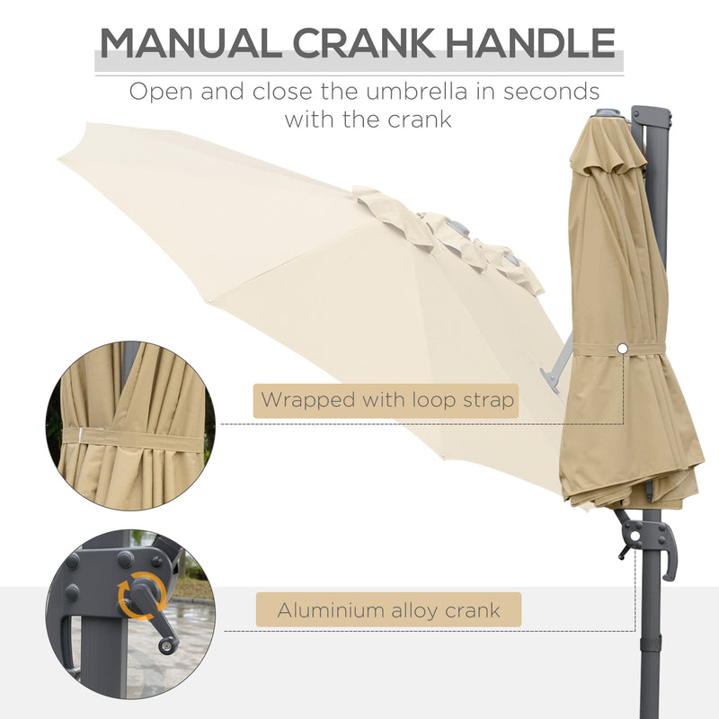 Outsunny 4.5 m Double Garden Parasol Garden Umbrella w/ Crank Handle Khaki