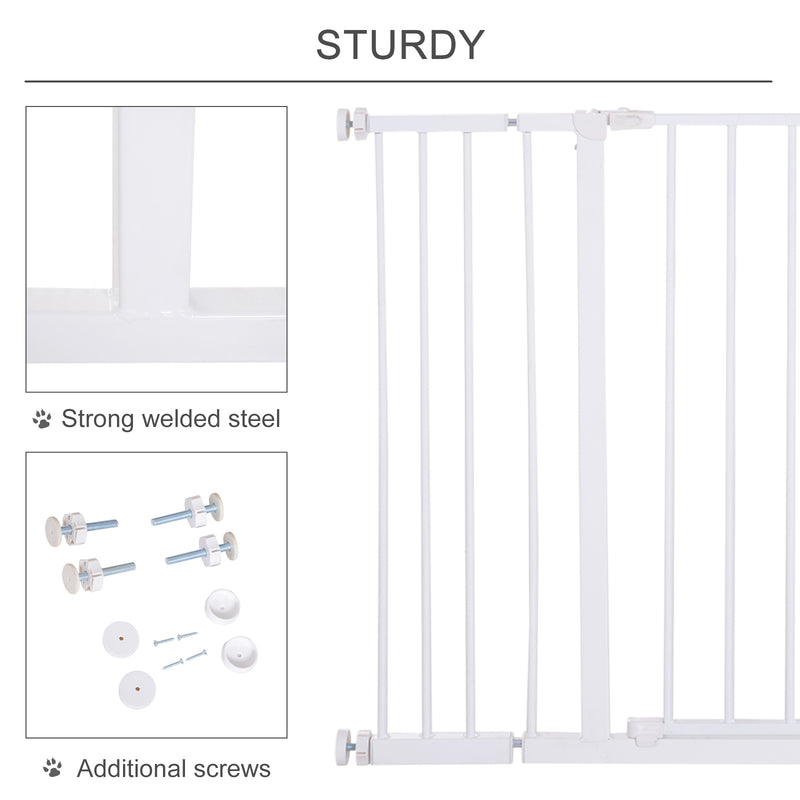 PawHut Pressure Fitted Pet Dog Safety Gate Metal Fence 76 cm Tall, White