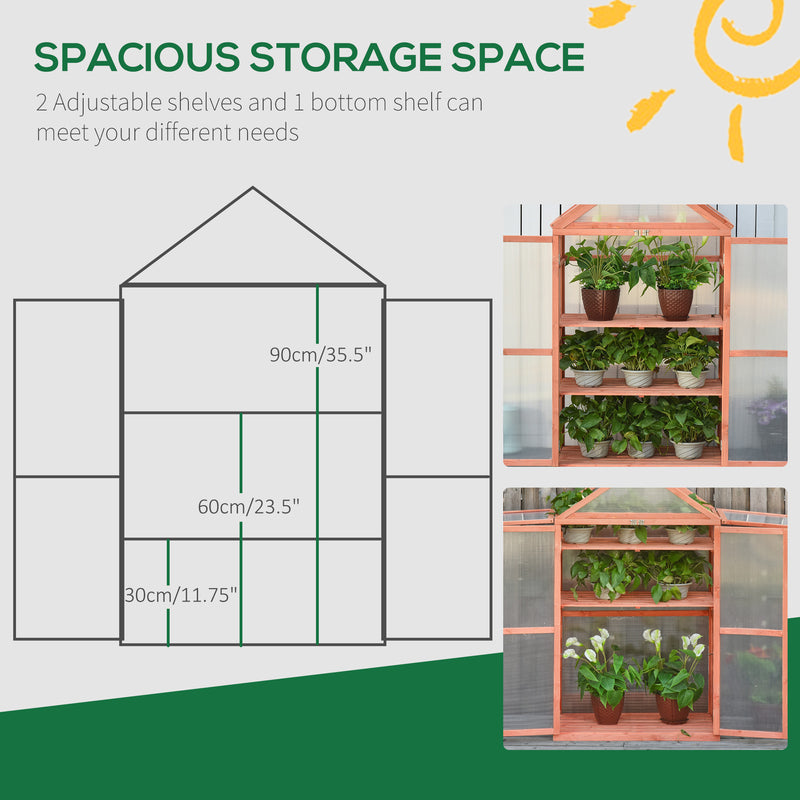 Outsunny 80x47x138cm Wood Cold Frame Greenhouse for Plants PC Board Orange