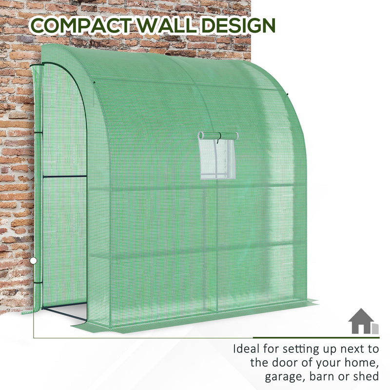 Outsunny Walk-In Lean to Wall Greenhouse w/Window&Door 200Lx 100W x 215Hcm Green