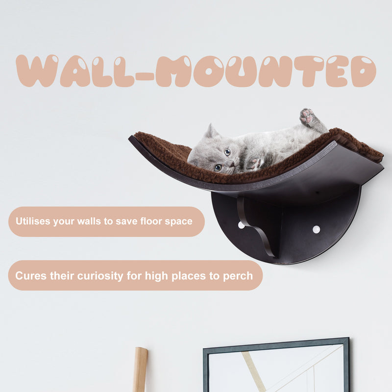 PawHut Wood Cat Shelf Perch Bed Curved Climber Wall-Mounted Cat Furniture