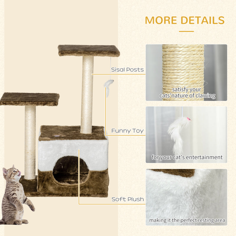 PawHut Cat Tree w/ Sisal Scratching Posts, House, Perches, Toy Mouse - Brown