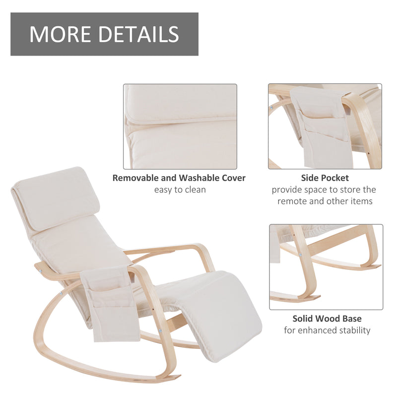 HOMCOM Rocking Chair Recliner Armchair with Adjustable Footrest, Cream White