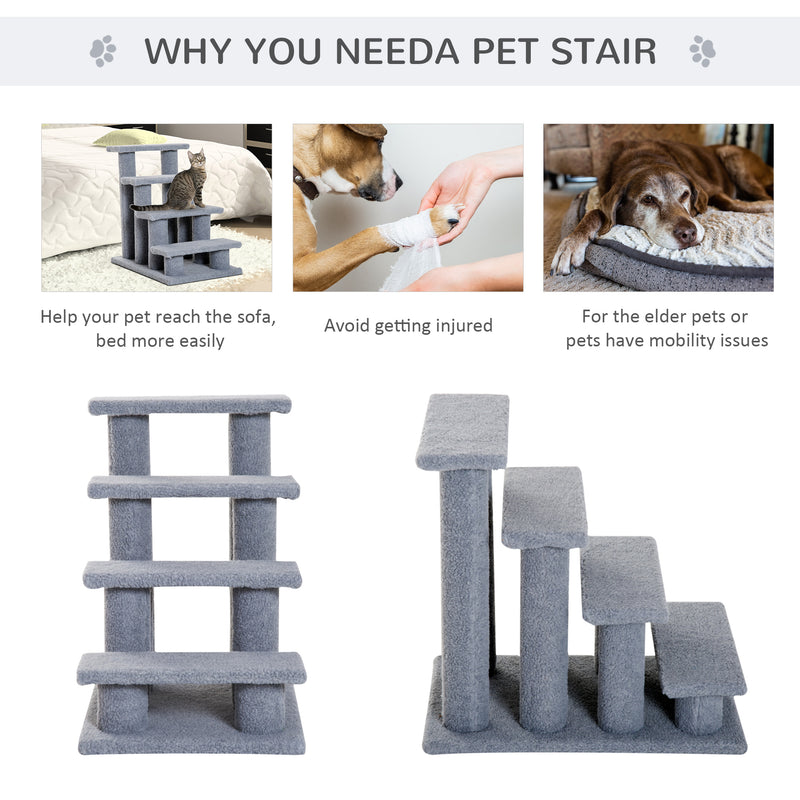 PawHut Dog Steps for Bed 4 Step Pet Stairs for Sofa Dog Cat Climb Ladder Grey