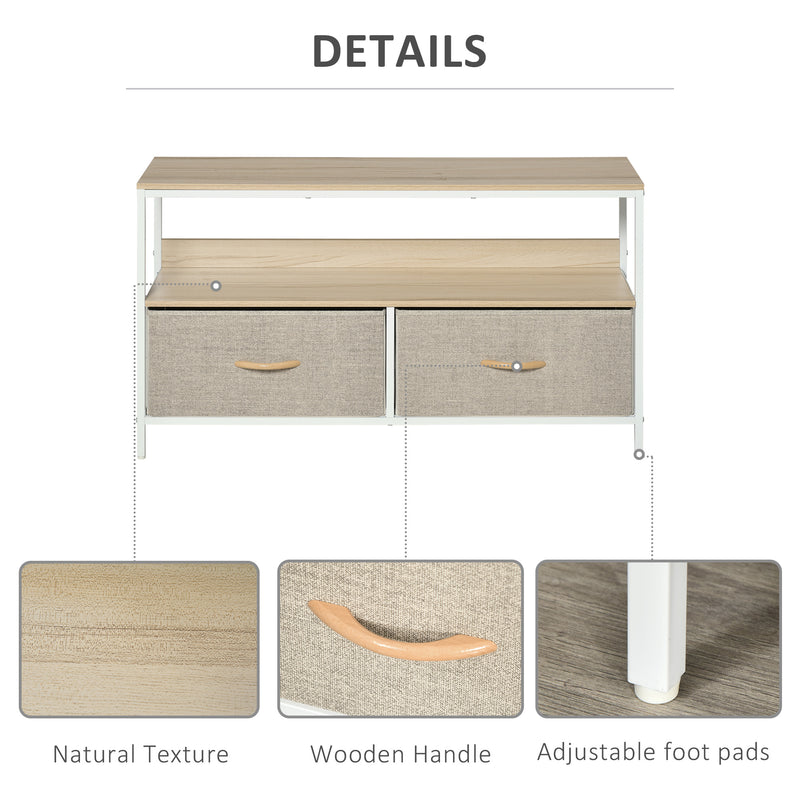 HOMCOM TV Cabinet, TV Console Unit with 2 Foldable Linen Drawers Maple Colour